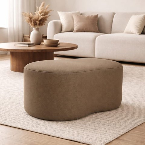 Puff Feijão Curvo Orgânico Redondo Sala Confortável Moderno Suede:capuccino