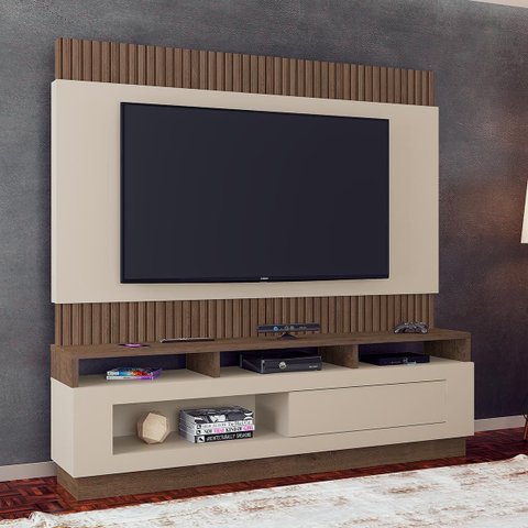 Painel Home Ripado Tv 65 Pol Toronto 183 X 180 Cm Nichos Flex Mdp Mocaccino Off White - Clicklar