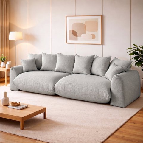 Sofá Cama Modular Orgânico Retrátil 3 Lugares Base Madeira Maciça 210 cm Marrocos