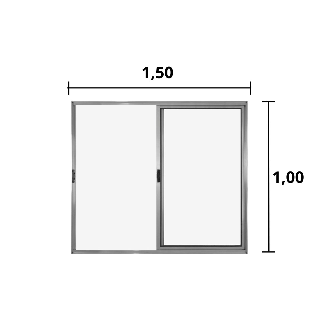 Janela de Correr 2 Folhas S/ Grade Aluminio Brilhante 1.00 x 1.50 Linha Modular - Hale - 2