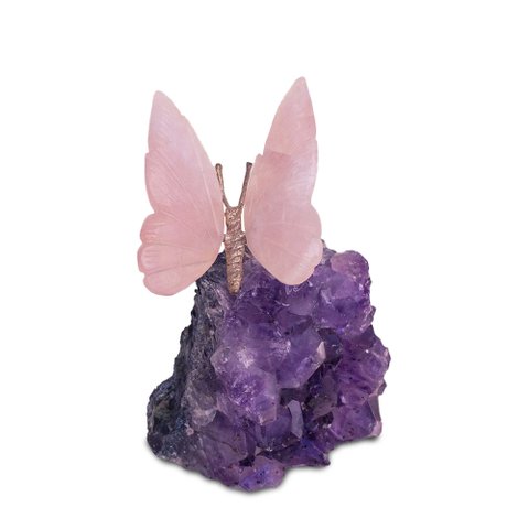 Borboleta Quartzo Rosa Ametista Decoração Pedra Natural:rosa