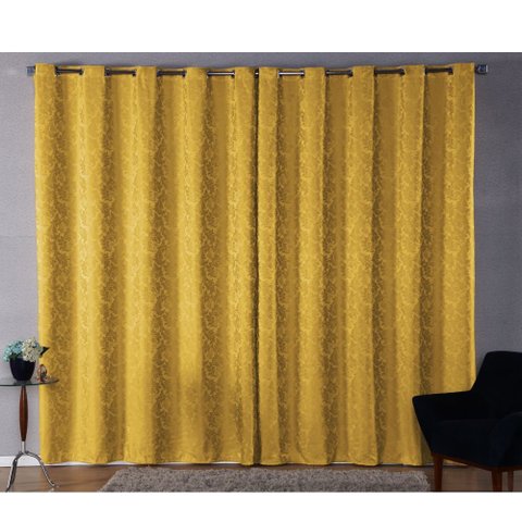 Cortina Sala Jacquard 2.80m X 1.70m Semi Blackout Requinte Varão Simples:Dourada