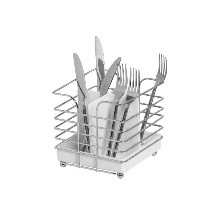 Porta Talher Organizador Quadrado Cromo Colors Branco