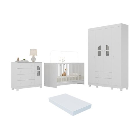 Quarto de Bebê Completo com Berço 3 em 1 com Colchão Incluso Nina Multimóveis Mp4566