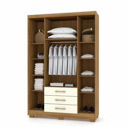 Guarda Roupa Casal Espanha 1,50m 4 Portas 3 Gavetas Nature e Champanhe - Vila Rica - 4