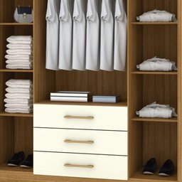 Guarda Roupa Casal Espanha 1,50m 4 Portas 3 Gavetas Nature e Champanhe - Vila Rica - 5