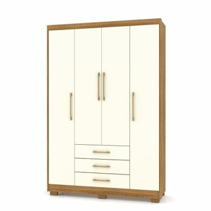 Guarda Roupa Casal Espanha 1,50m 4 Portas 3 Gavetas Nature e Champanhe - Vila Rica