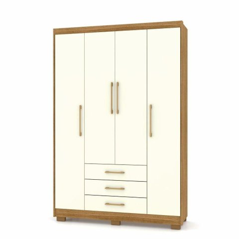 Guarda Roupa Casal Espanha 1,50m 4 Portas 3 Gavetas Nature e Champanhe - Vila Rica