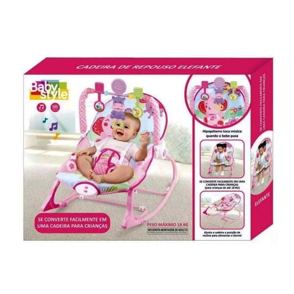 Cadeira Descanso Bebê Baby Style Vibratória Musical Elefante - 2