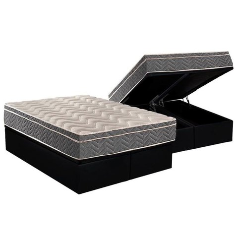 Cama Box Baú Queen: Colchão Anatômico Paropas D45 / EP Confort Mega Firme + Base CRC Suede Black(158