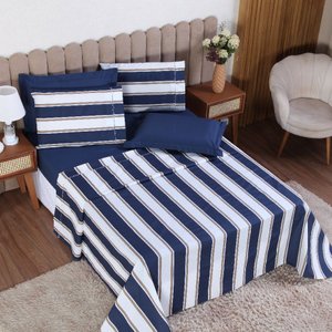 Jogo de Cama King 6p Lençol + Fronha Esmeralda Percal 100% Algodão:marinho Real