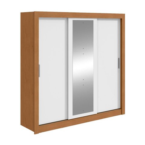 Guarda Roupa Casal 3 Pts com Espelho Atlas Amêndoa/branco/amêndoa