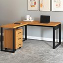 Ver imagem 1 de Mesa de Escritório em L 135cm com Gaveteiro Dalla Costa Mdf Cor:freijó com Preto Fosco