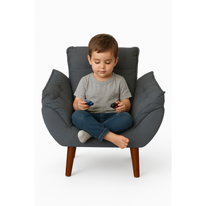 Mini Poltrona Cadeira Infantil de Criança Suede  Cinza Escuro Pés Palito