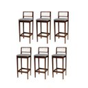 Ver imagem 1 de Kit 6 Banquetas Madeira Imbuia com Linho Cinza para Cozinha com Encosto Palha Indiana
