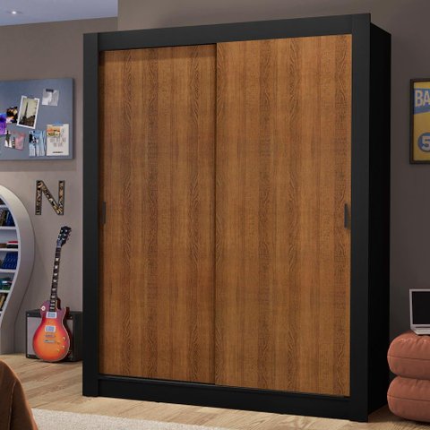 Guarda-roupa Solteiro Madesa Dallas 2 Portas de Correr 2 Gavetas - Preto/rustic