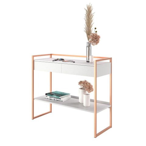 Aparador Moderno Estilo Industrial 2 Gavetas Branco Cobre