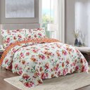 Ver imagem 1 de Kit Cobre Leito Colcha Casa Scarpa Mix Queen Estampado Dupla Face Floral 3 Peças - Lilian - Laranja