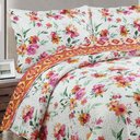 Ver imagem 2 de Kit Cobre Leito Colcha Casa Scarpa Mix Queen Estampado Dupla Face Floral 3 Peças - Lilian - Laranja