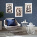 Ver imagem 1 de Kit 3 Quadros Budas Cinza e Branco 45x34cm:madeira Branca