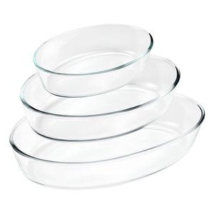 Jogo de Travessas Ovais em Vidro para Servir 3 Peças (1,5l+2l+3l)