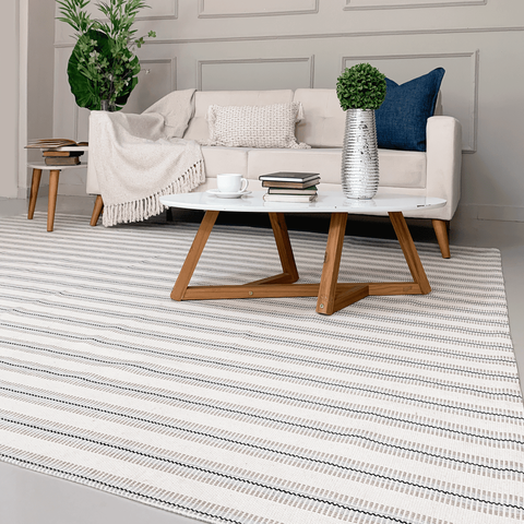 Tapete para Sala Quarto 2,00 X 2,50m Artesanal Cru Listrado Bege Rústico Antiderrapante