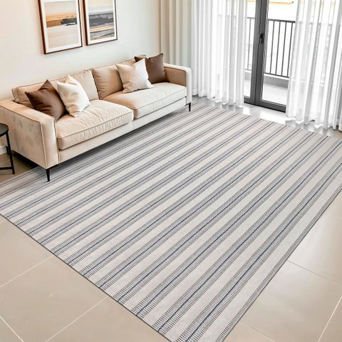 Tapete para Sala Quarto 2,00 x 2,50m Artesanal Cru Listrado Bege Rústico Antiderrapante