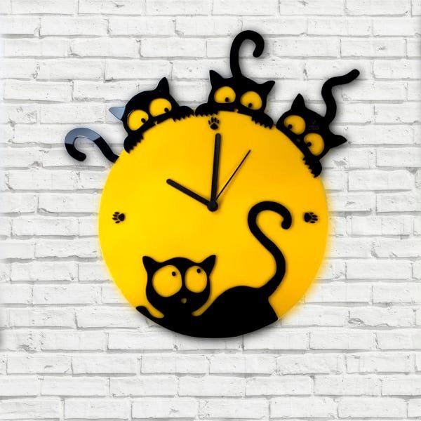 Relógio Gato Parede Cozinha Petshop Animais Amarelo - 2