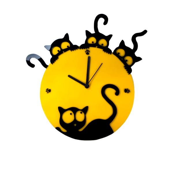 Relógio Gato Parede Cozinha Petshop Animais Amarelo