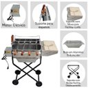 Ver imagem 2 de Churrasqueira Portátil Inox Giratória Elétrica 4 Espeto Bojo Alumínio Roda Tabua Carvão Área Externa