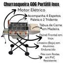 Ver imagem 4 de Churrasqueira Portátil Inox Giratória Elétrica 4 Espeto Bojo Alumínio Roda Tabua Carvão Área Externa