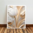 Ver imagem 7 de Kit 3 Quadro Decorativo Sala Flores Tulipas Brancas Gold 4k Qualidade Premium 40x28cm
