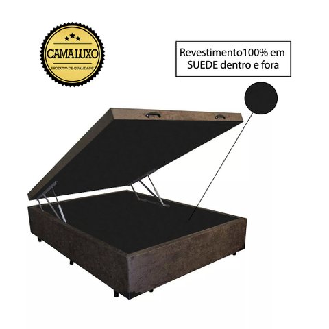 Base Box Baú Viúva Luxo Blindado NK Camas Suede Marrom 41x128x188