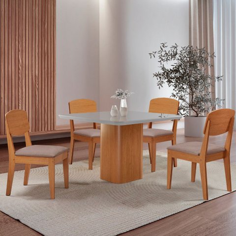 Mesa de Jantar Eloise 90cm Tampo Mdf Vidro com 4 Cadeiras Copper Moderna Mobília