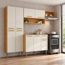 Ver imagem 1 de Cozinha Compacta 9 Portas 1 Gaveta Puxador de Madeira Alana Cinamomo/Off White Espresso Móveis
