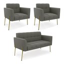 Ver imagem 1 de Sofá Namoradeira e 2 Poltronas Pé de Ferro Dourado Elisa Suede Grafite D03 - D'Rossi