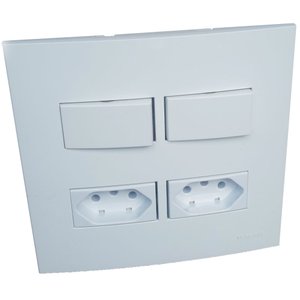 Conjunto 4x4" linha Clean Branco - 2 Tomadas 2p+t 20 A+2 Interruptor Simples juntas