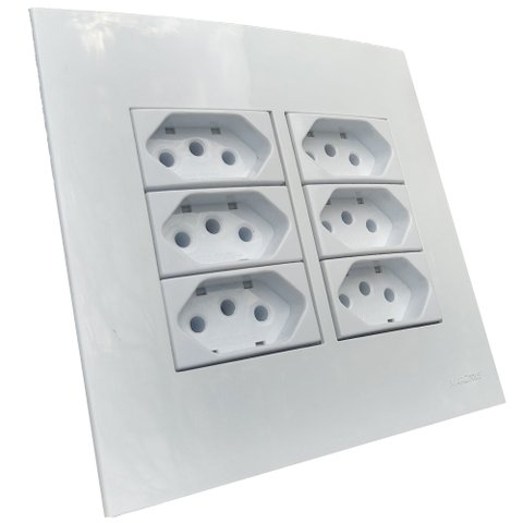 Conjunto 4x4 Linha Sleek Branco Alto brilho - 6 Tomadas 2p+t 10 A