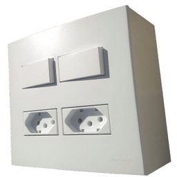 Caixa Versatil Sobrepor Branco - 4x4" 2 Tomadas 2p+t 20 A+2 Interruptor Simples separados - 1
