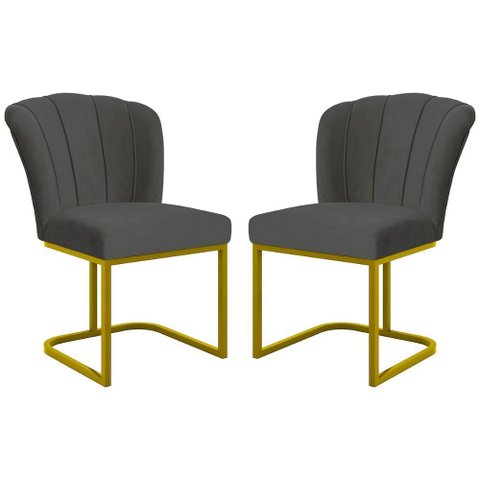 Kit 2 Cadeiras Poltrona Flor Pés Metal Dourado Mesa Quarto Cozinha Cor:cinza