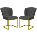 Ver imagem 1 de Kit 2 Cadeiras Poltrona Flor Pés Metal Dourado Mesa Quarto Cozinha Cor:cinza
