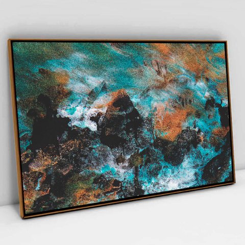Quadro Decorativo em Canvas Pincelada Moderna Luxo TaColado Moldura Flutuante 4,5cm Freijó 120 x 80c