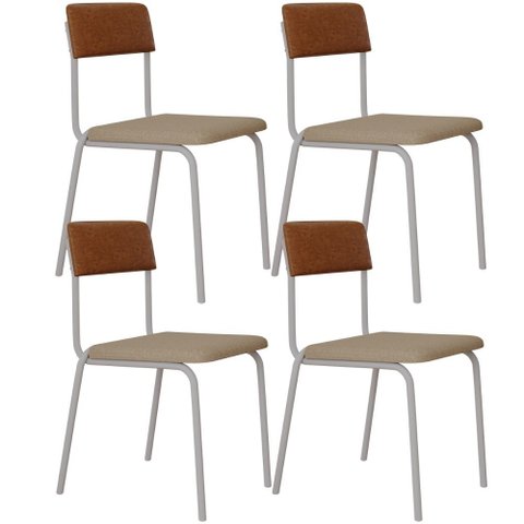 Kit 04 Cadeiras Estofada para Sala de Jantar Sense Branco C01 Linho Areia Courino Caramelo - Lyam de