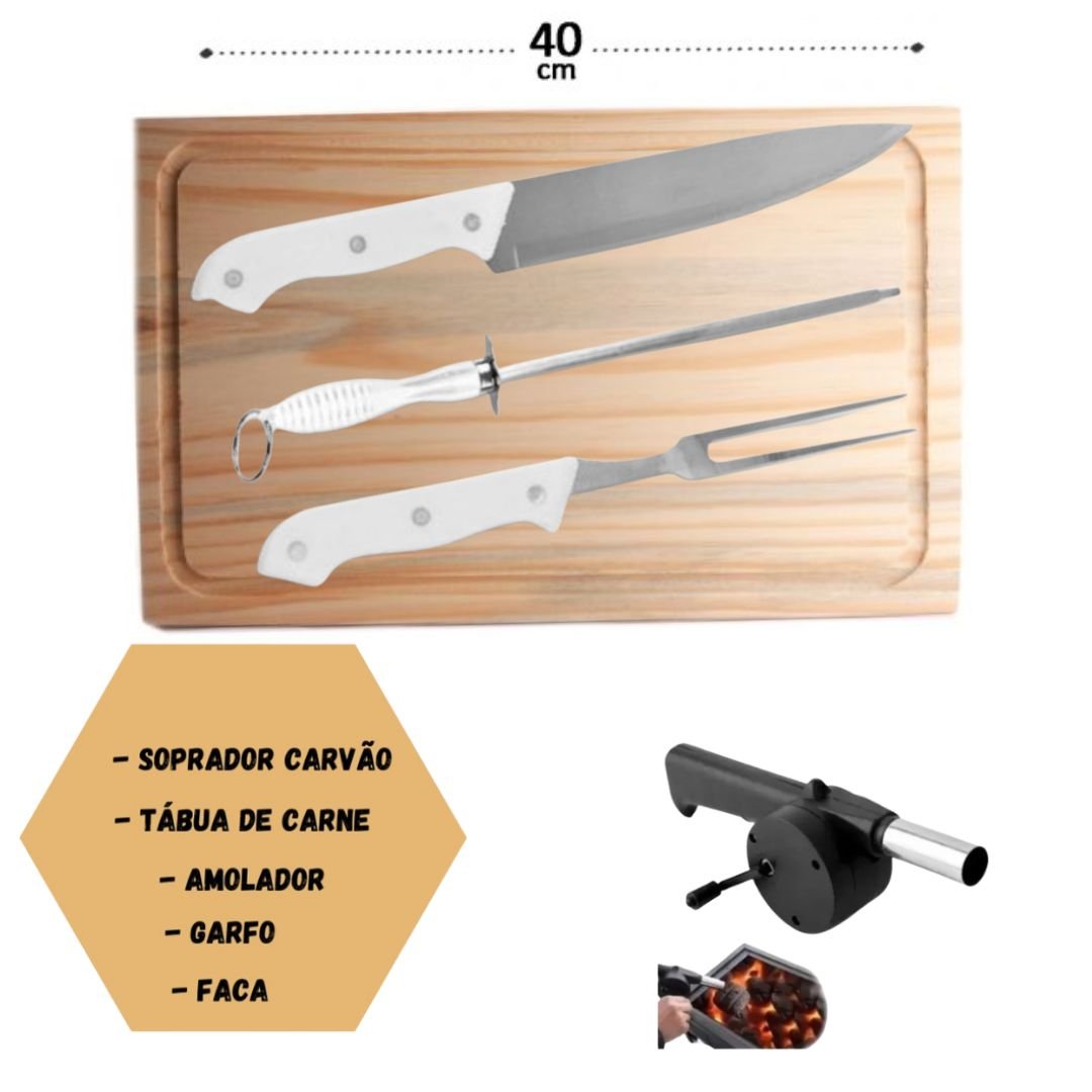 Kit Churrasco Atenas Garfo E Faca Inox Com Cabo Madeira