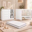 Ver imagem 1 de Kit Quarto de Bebê Doce Sonho com Berço com Rodízio Cômoda Sapateira e Colchão D18 130x60 Movellu