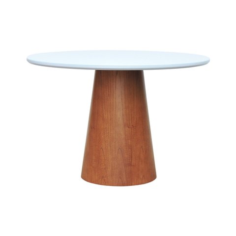 V9371atbvb Mesa de Jantar Tampo Vidro Base Cone Ø150 Lam. Cinamomo Amêndoa-tampo Ø150cm Branco/vidro