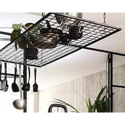 Suporte Panelas Teto Suspenso Ferro Conchas Colheres 100cm