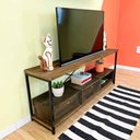 Ver imagem 2 de Rack de Tv Industrial de Ferro e Madeira Style Square 2 Nichos de Gaveta e 1 Nicho Tabaco e Preto