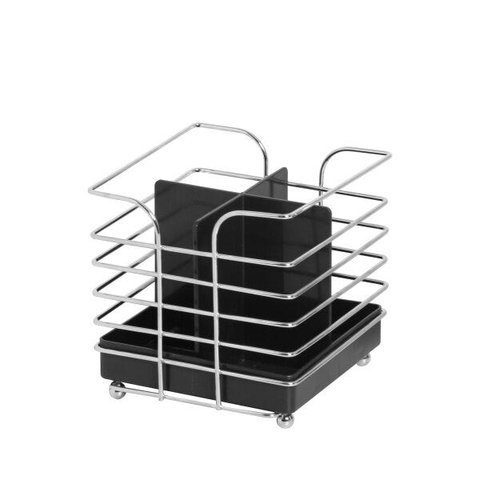 Porta Talher Organizador Quadrado Cromo Colors Preto