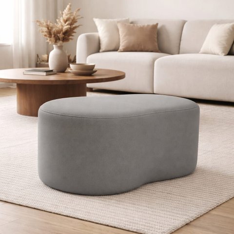 Puff Feijão Curvo Orgânico Redondo Sala Confortável Moderno Suede:cinza
